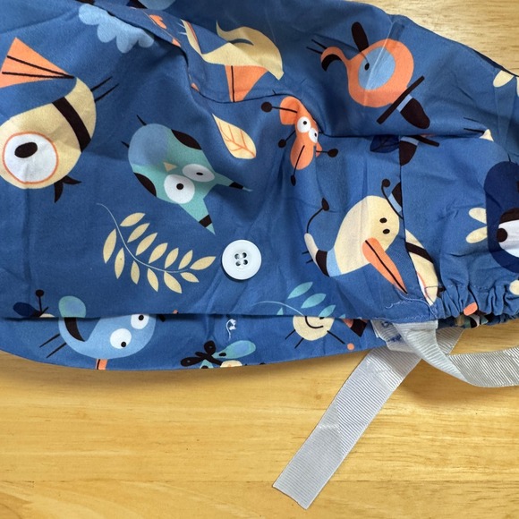 8 Scrub Hat Bouffant Ponytail Caps, Buttons Washable Reusable Cotton Prints - Picture 8 of 11